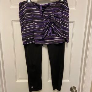 Athleta skirted capris with drawstring LT - purple black, and white